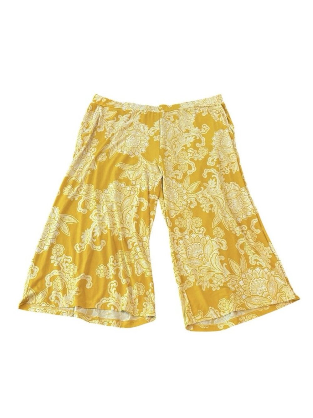 Susan Graver Regular Pull-On Wide Leg Palazzo Pants Yellow 1X Paisley Floral QVC